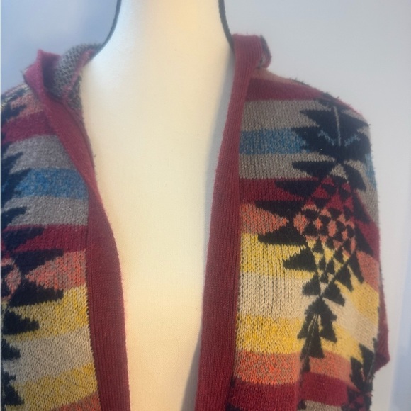 American Eagle Southwest Fringe Trim Hooded Open Blanket Cardigan Sweater Open S - Picture 6 of 7